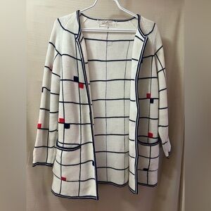 Vintage Lilli of California 80s 90s Grid Knit Cardigan Jacket Geometric Mod Red